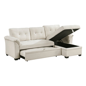 Textured Fabric 2- Piece Sectional with Reversible Chaise, Storage and Pull-out Bed
