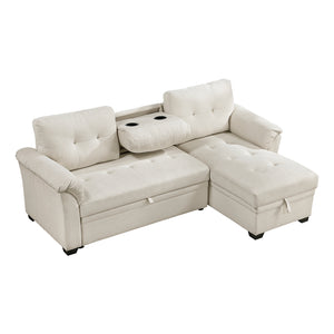 Textured Fabric 2- Piece Sectional with Reversible Chaise, Storage and Pull-out Bed