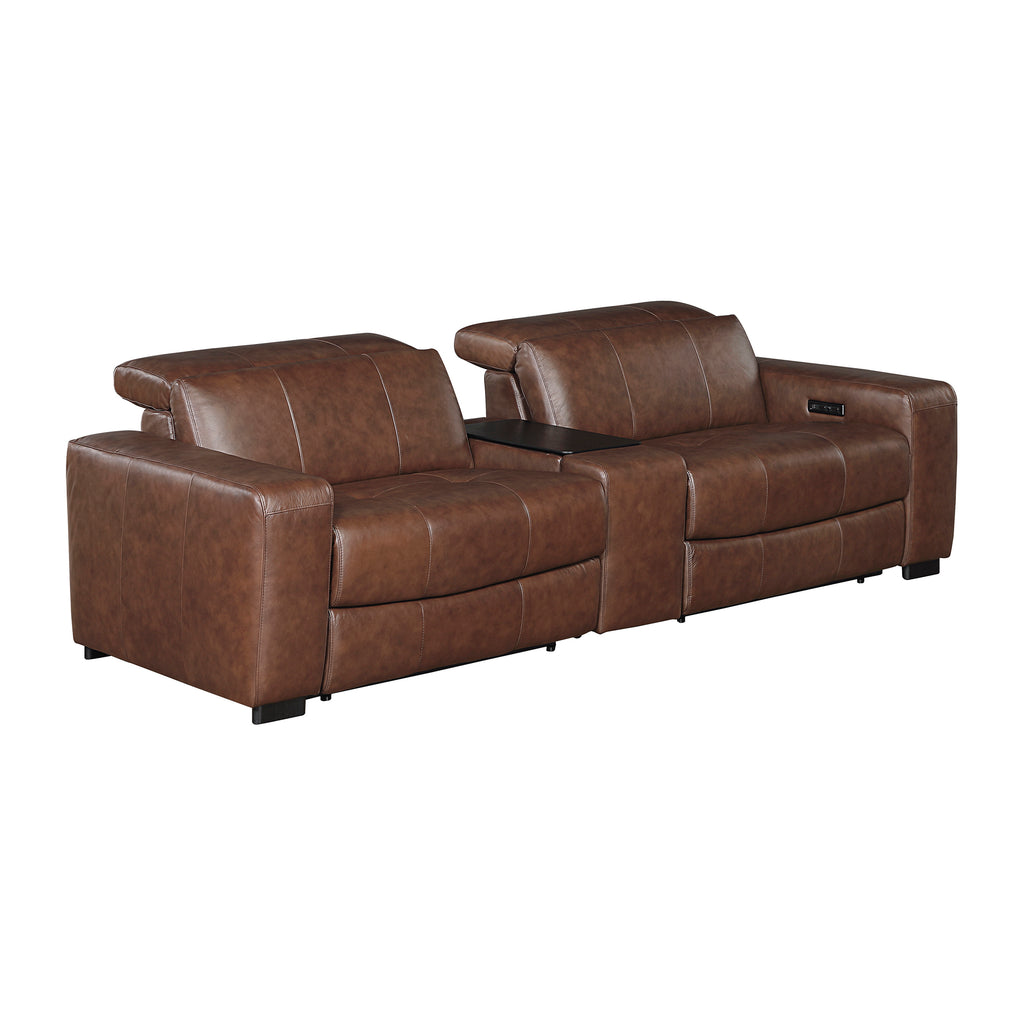 Leather Power Double Reclining Loveseat with Center Console