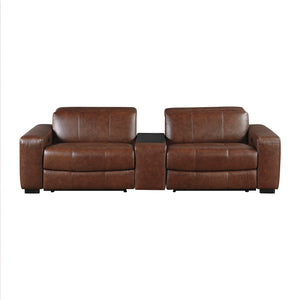 Leather Power Double Reclining Loveseat with Center Console