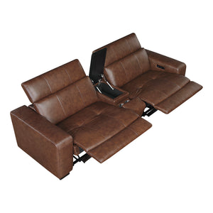 Leather Power Double Reclining Loveseat with Center Console
