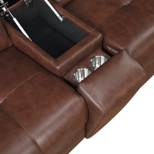 Leather Power Double Reclining Loveseat with Center Console