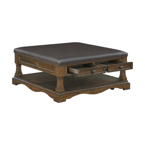 4 Drawers Cocktail Table with Faux Leather Top
