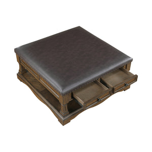 4 Drawers Cocktail Table with Faux Leather Top