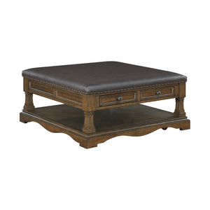 4 Drawers Cocktail Table with Faux Leather Top