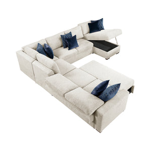Textured Microfiber 5-Piece Sectional with Reversible Chaise and Pull-out Bed