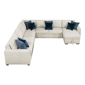 Textured Microfiber 5-Piece Sectional with Reversible Chaise and Pull-out Bed
