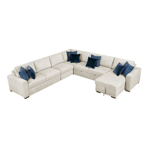 Textured Microfiber 5-Piece Sectional with Reversible Chaise and Pull-out Bed