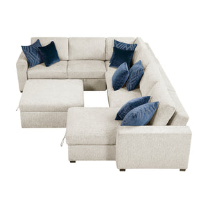 Textured Microfiber 5-Piece Sectional with Reversible Chaise, Pull-out Bed and Ottoman
