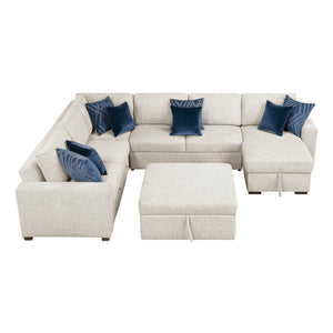 Textured Microfiber 5-Piece Sectional with Reversible Chaise, Pull-out Bed and Ottoman