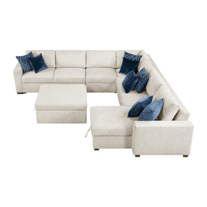 Textured Microfiber 6-Piece Sectional with Reversible Chaise, Pull-out Bed and Ottoman
