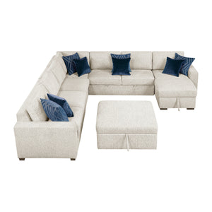 Textured Microfiber 6-Piece Sectional with Reversible Chaise, Pull-out Bed and Ottoman