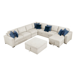Textured Microfiber 6-Piece Sectional with Reversible Chaise, Pull-out Bed and Ottoman