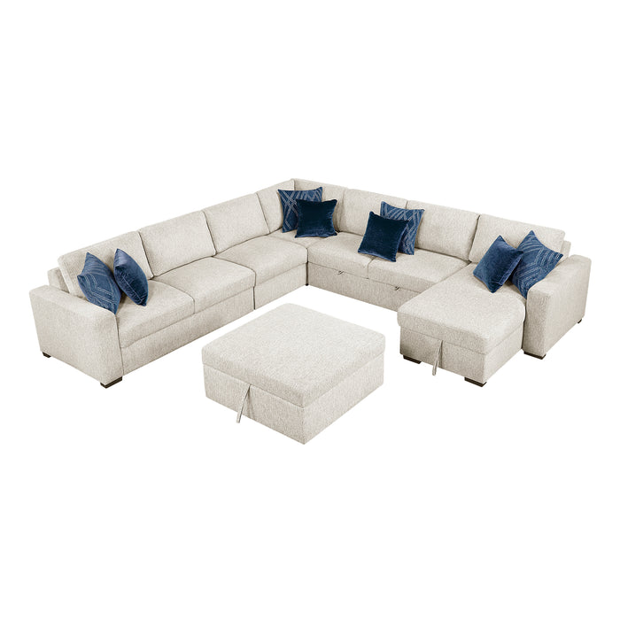 Textured Microfiber 6-Piece Sectional with Reversible Chaise, Pull-out Bed and Ottoman