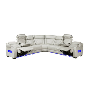 Faux Leather 3-Piece Power Reclining Sectional with Center Drop-Down Cup Holders