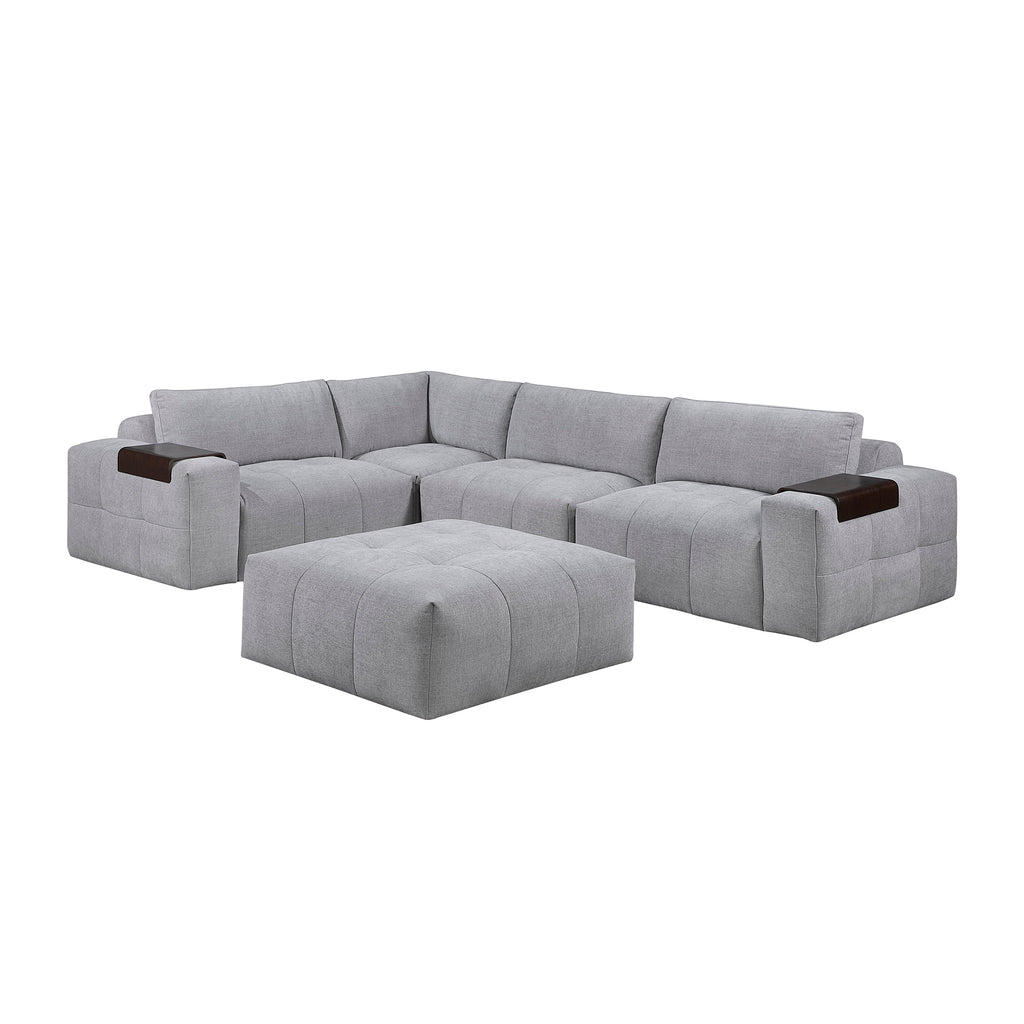 Textured Fabric 5-Piece Modular Sectional with Ottoman