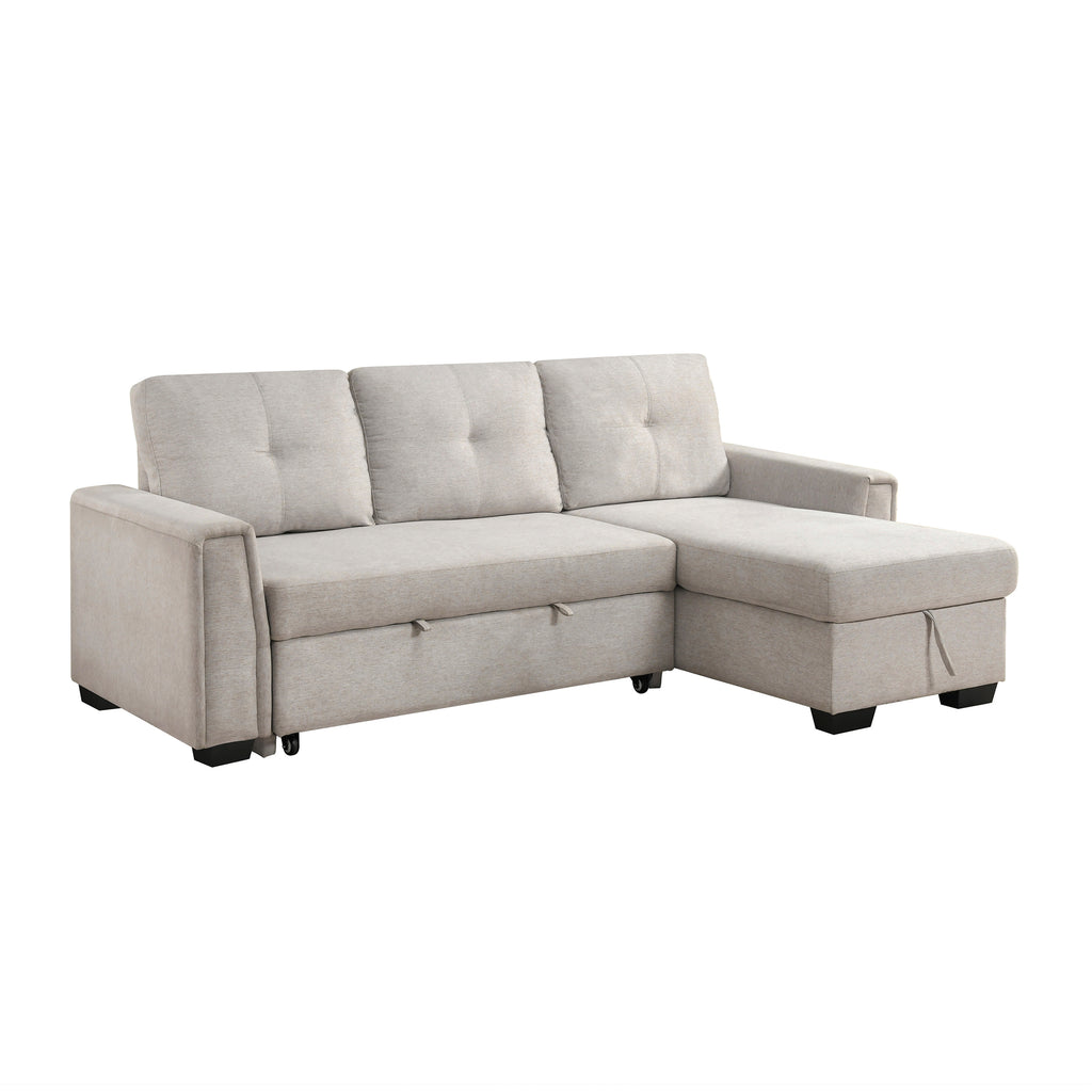 Textured Fabric 2-Piece Sectional with Reversible Chaise and Pull-out Bed