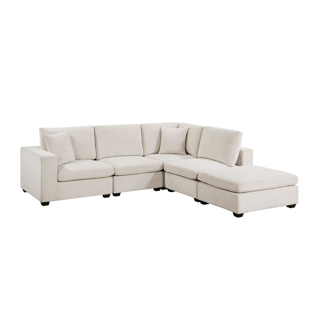 Chenille Fabric 5-Piece Modular Sectional with Ottoman