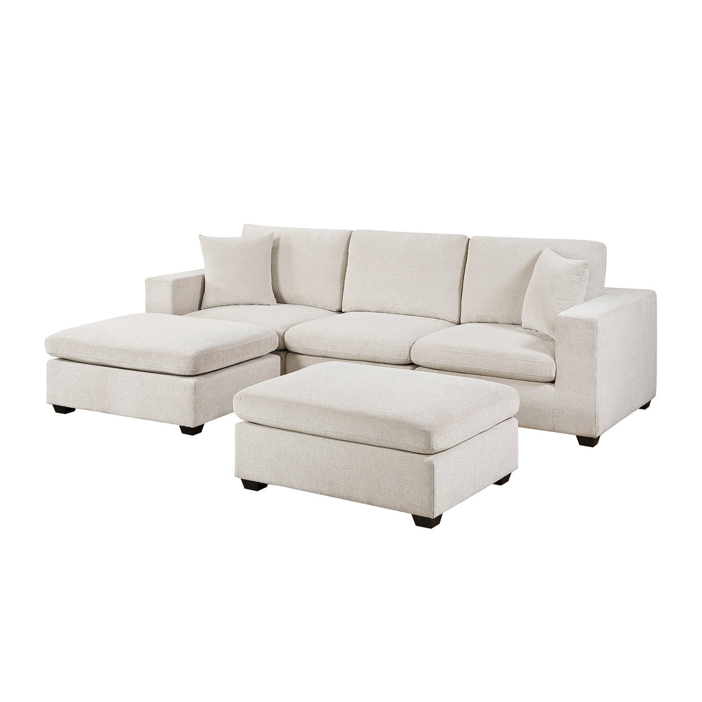 Chenille Fabric 5-Piece Modular Sectional with Two Ottomans