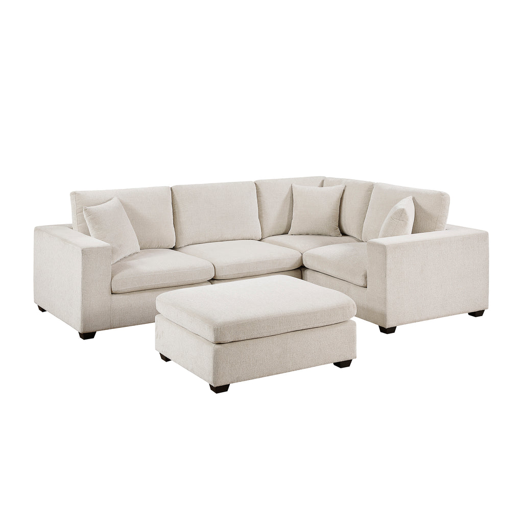 Chenille Fabric 5-Piece Modular Sectional with Ottoman