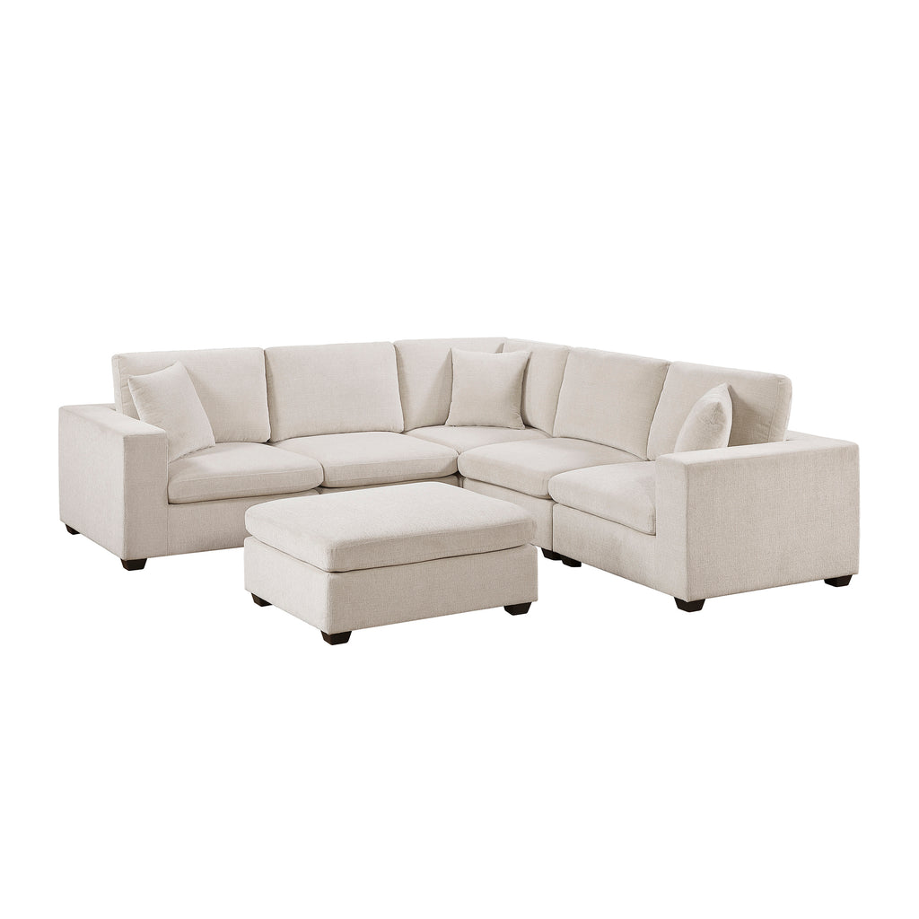 Chenille Fabric 6-Piece Modular Sectional with Ottoman