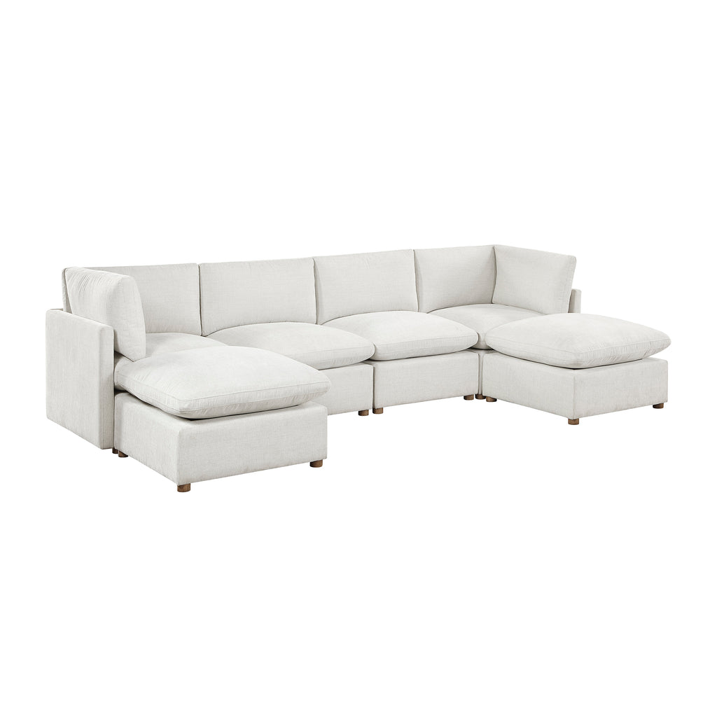 Chenille Fabric 6-Piece Modular Sectional with Two Ottomans