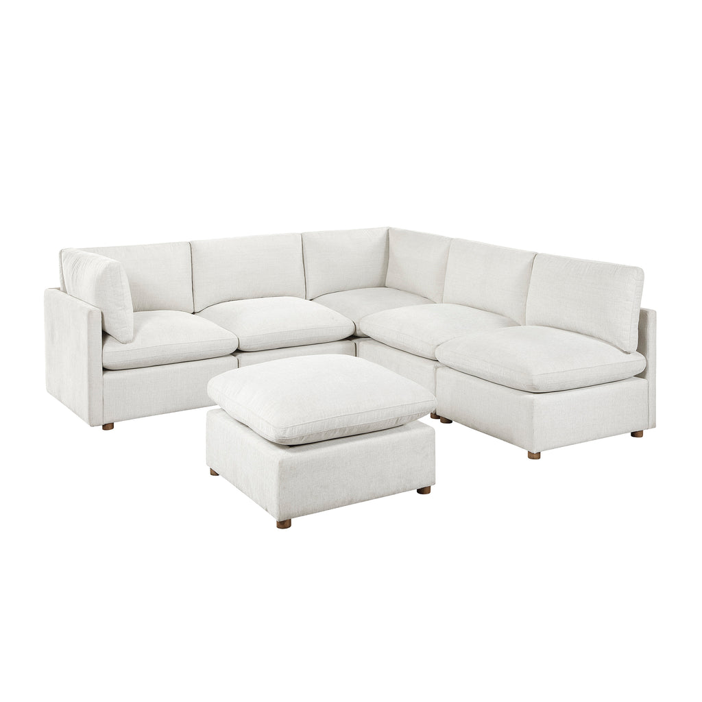 Chenille Fabric 6-Piece Modular Sectional with Ottoman