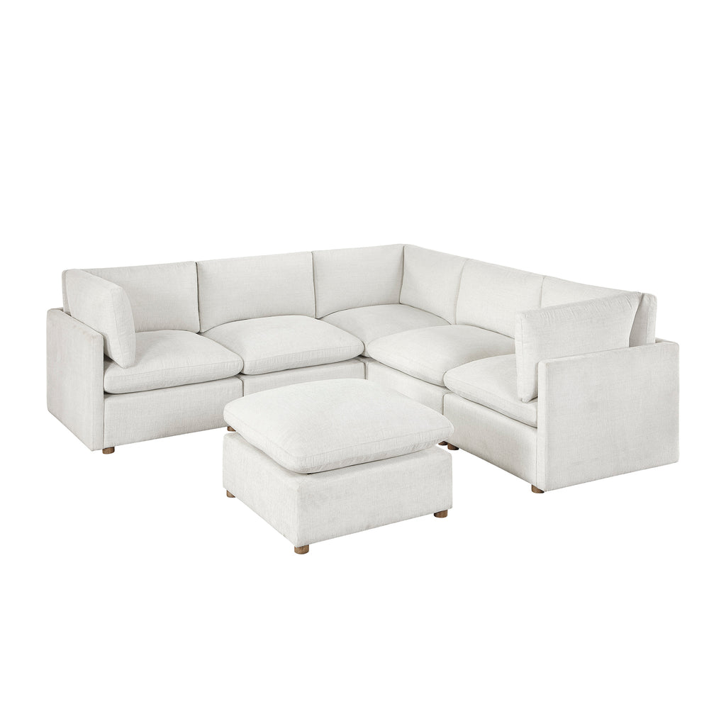 Chenille Fabric 6-Piece Modular Sectional with Ottoman