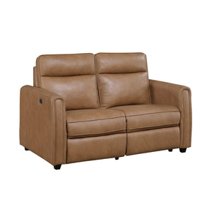 Faux Leather Power Double Reclining Loveseat with Rounded Track Arms