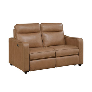 Faux Leather Power Double Reclining Loveseat with Curved Track Arms