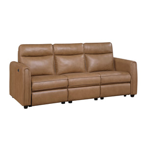 Faux Leather Power Double Reclining Sofa with Rounded Track Arms