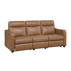 Faux Leather Power Double Reclining Sofa with Curved Track Arms