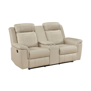 Leather Match Manual Double Reclining Loveseat with Center Console and Receptacles