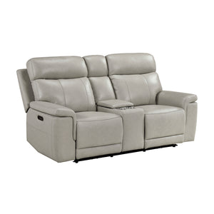Leather Match Power Double Reclining Loveseat with Power Headrest and Center Console