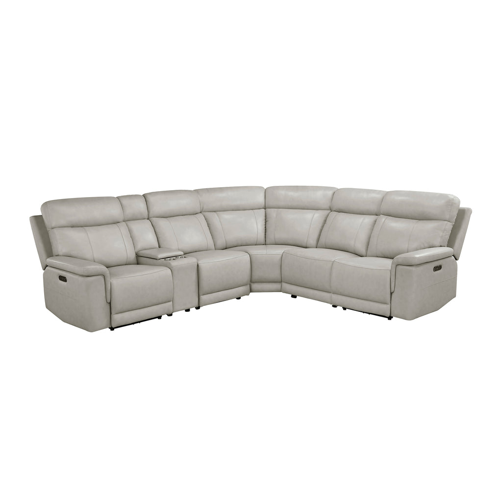 Leather Match 6-Piece Modular Power Reclining Sectional with Power Headrests and Charging Ports