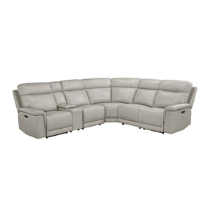Leather Match 6-Piece Modular Power Reclining Sectional with Power Headrests and Charging Ports