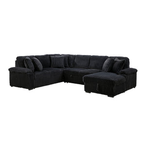 Corduroy 3-Piece Sectional with Pull-out Bed, Right Side Chaise and Hidden Storage