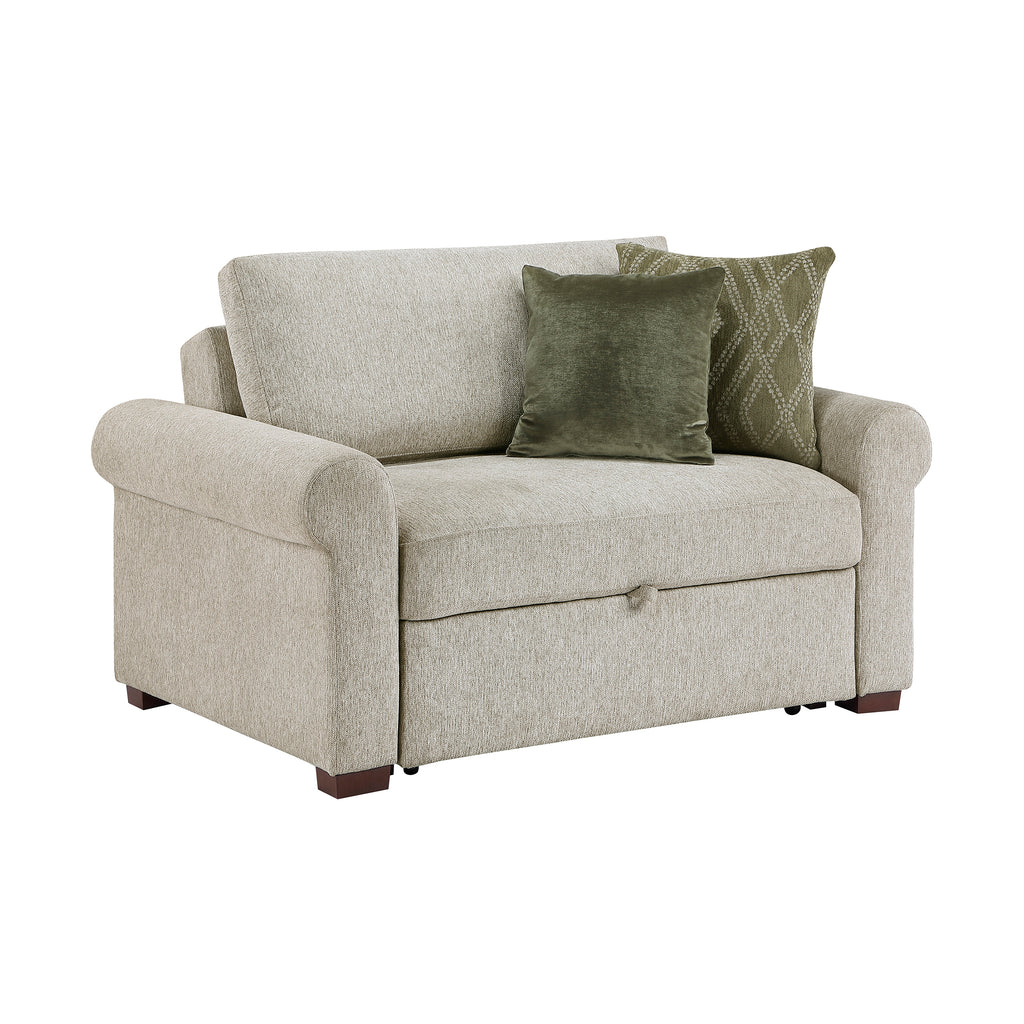 Textured Microfiber Convertible Chair and Half with Pull-out Bed, Click Motion Back and Two Roll Arms