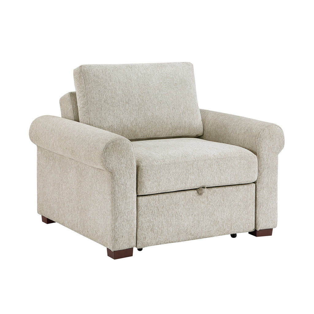 Textured Microfiber Convertible Chair with Pull-out Bed, Click Motion Back and Two Roll Arms