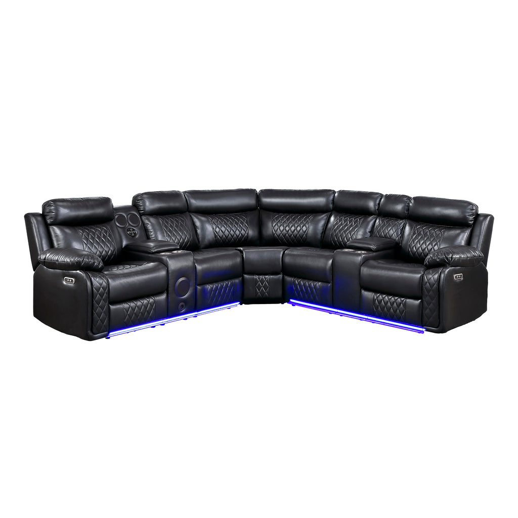 Faux Leather 3-Piece Power Reclining Sectional with Two Consoles and Charging Port
