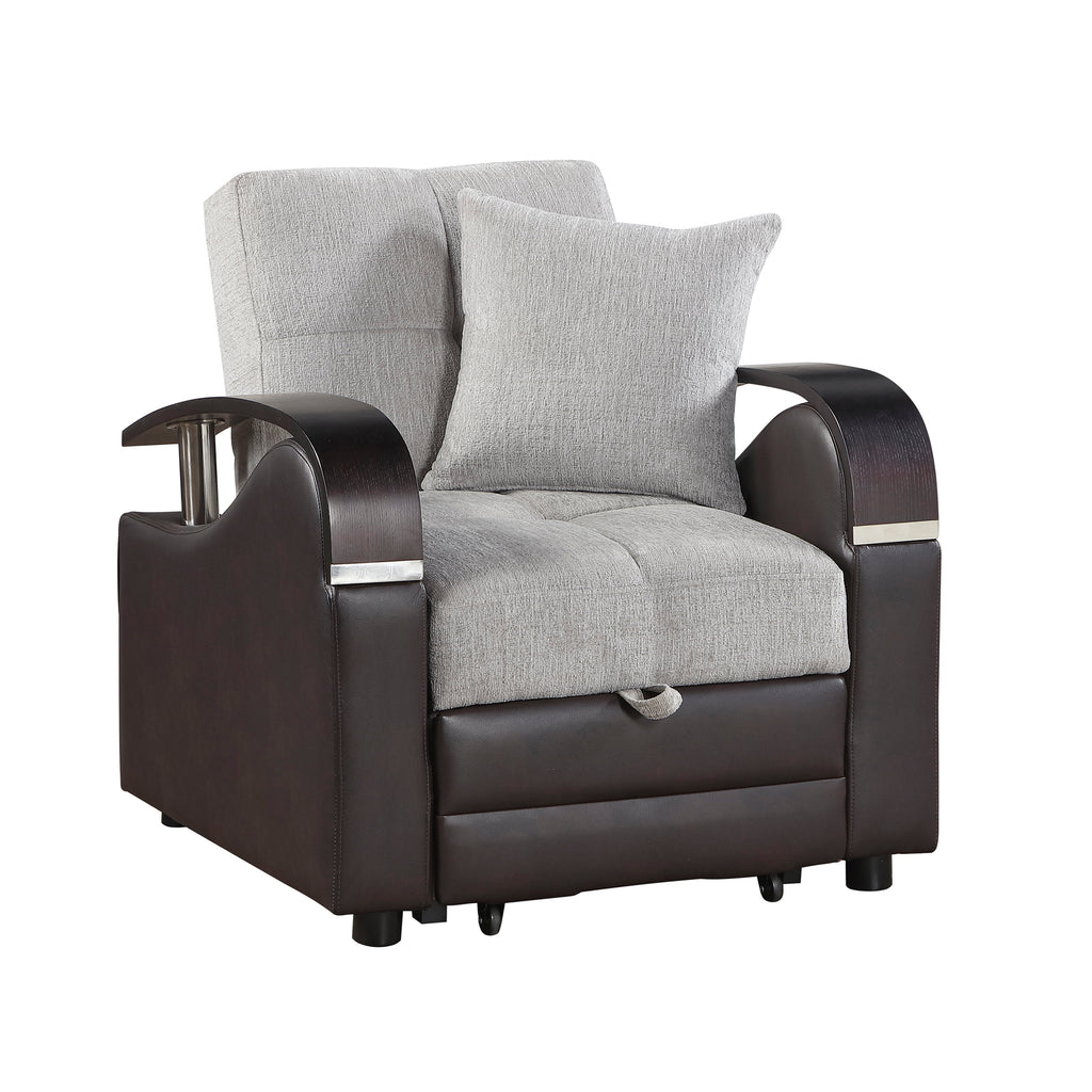 Chenille and Breathable Faux Leather Chair with Pull-out Bed and Click Motion Back