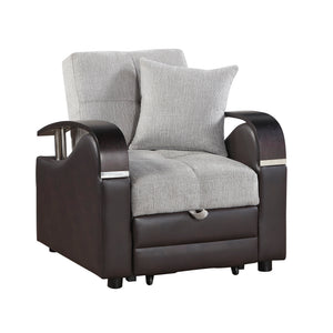 Chenille and Breathable Faux Leather Chair with Pull-out Bed and Click Motion Back