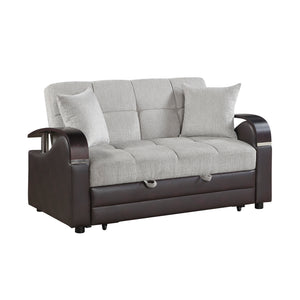 Chenille and Breathable Faux Leather Loveseat with Pull-out Bed and Click Motion Back