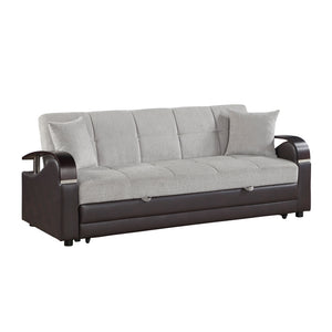 Chenille and Breathable Faux Leather Sofa with Pull-out Bed and Click Motion Back