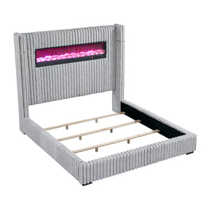 Corduroy Fabric Queen Bed