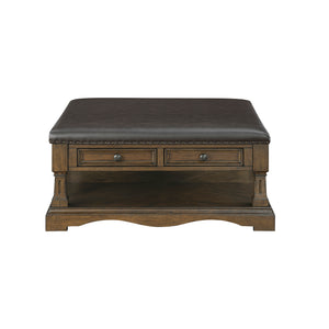 4 Drawers Cocktail Table with Faux Leather Top