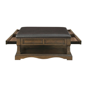 4 Drawers Cocktail Table with Faux Leather Top