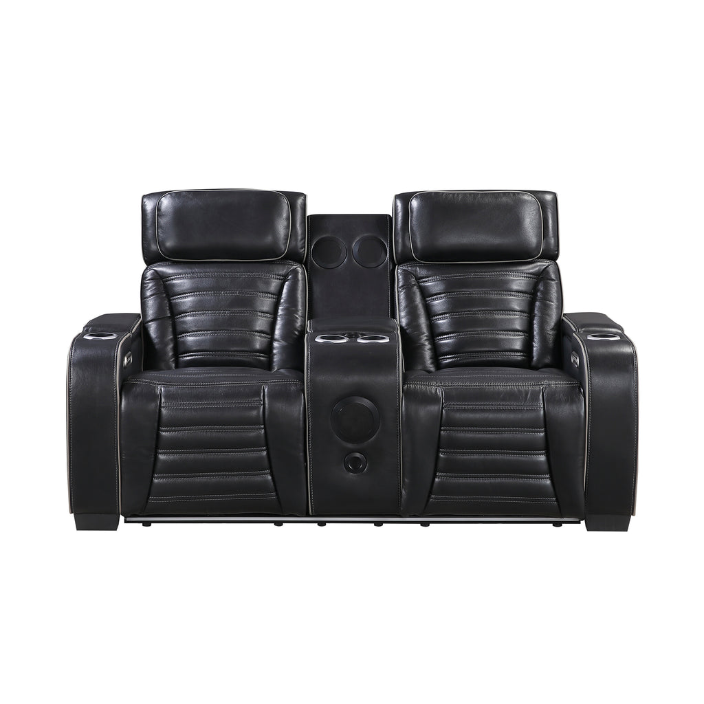 Leather Match Power Double Reclining Loveseat