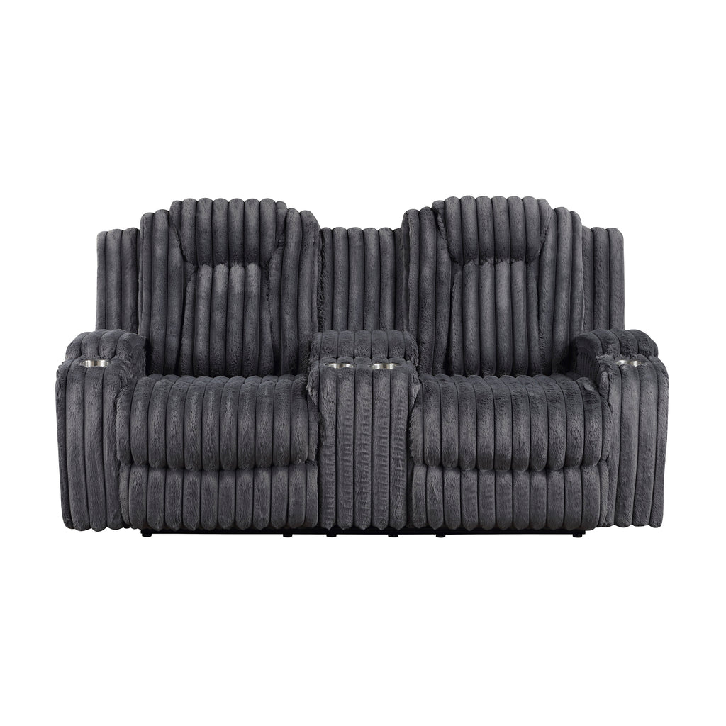 Corduroy Manual Reclining Loveseat with Centre Console