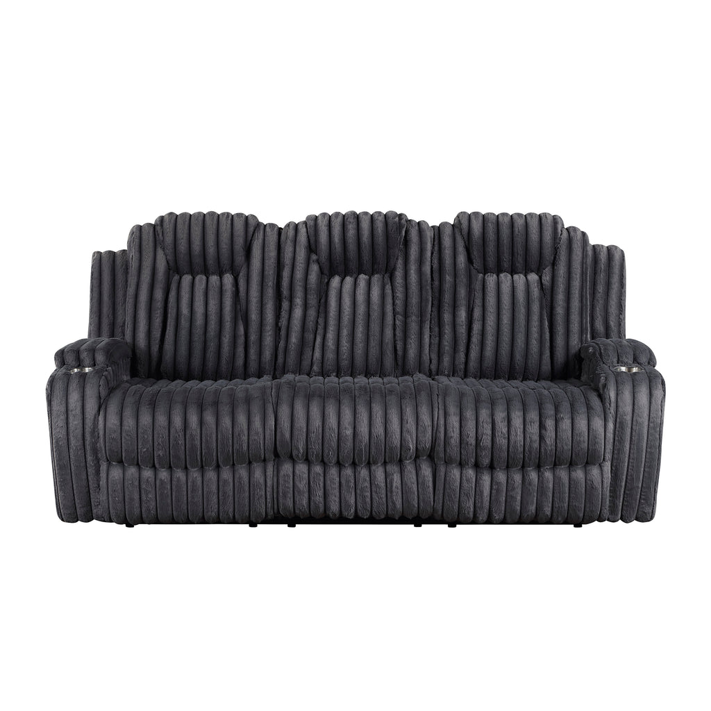 Corduroy Manual Double Reclining Sofa with Cup Holders